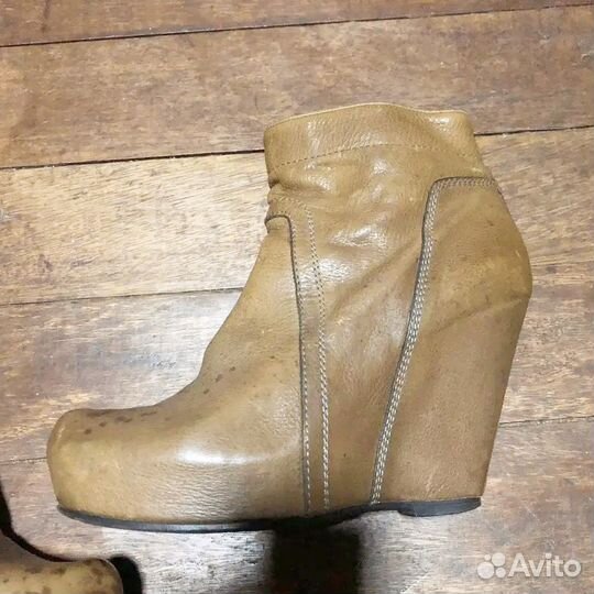 Rick owens Women's Brown Leather Wedge Ankle Boots