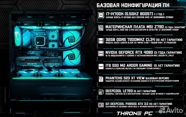 Игровой пк RTX 4080/ 14700K/ 32гб DDR5 7200 MHz