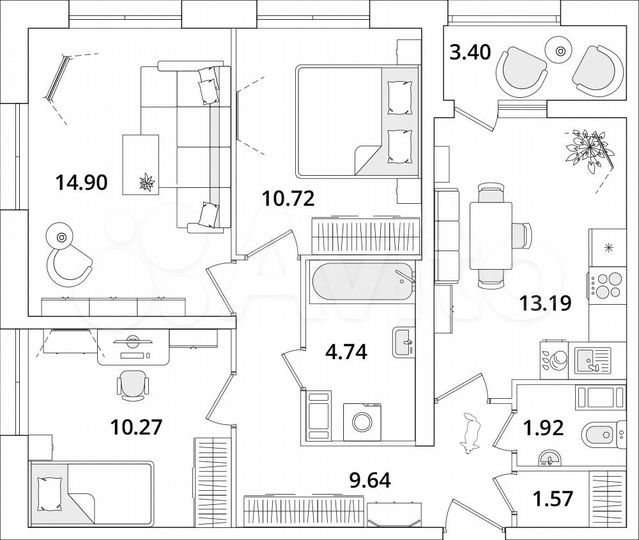 3-к. квартира, 68,7 м², 6/22 эт.