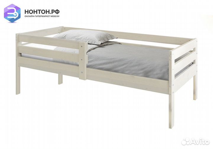Кровать детская Норка мини с бортиком выбеленная б