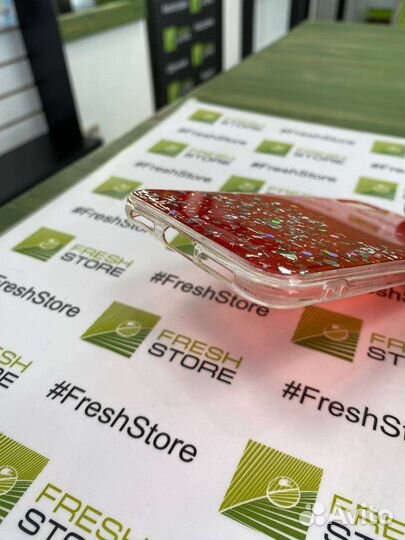 Чехол красный с блёстками для iPhone X/Xs