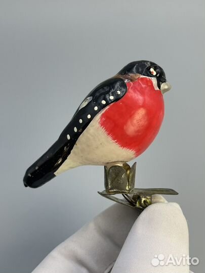 Елочная игрушка снегирь на прищепке СССР
