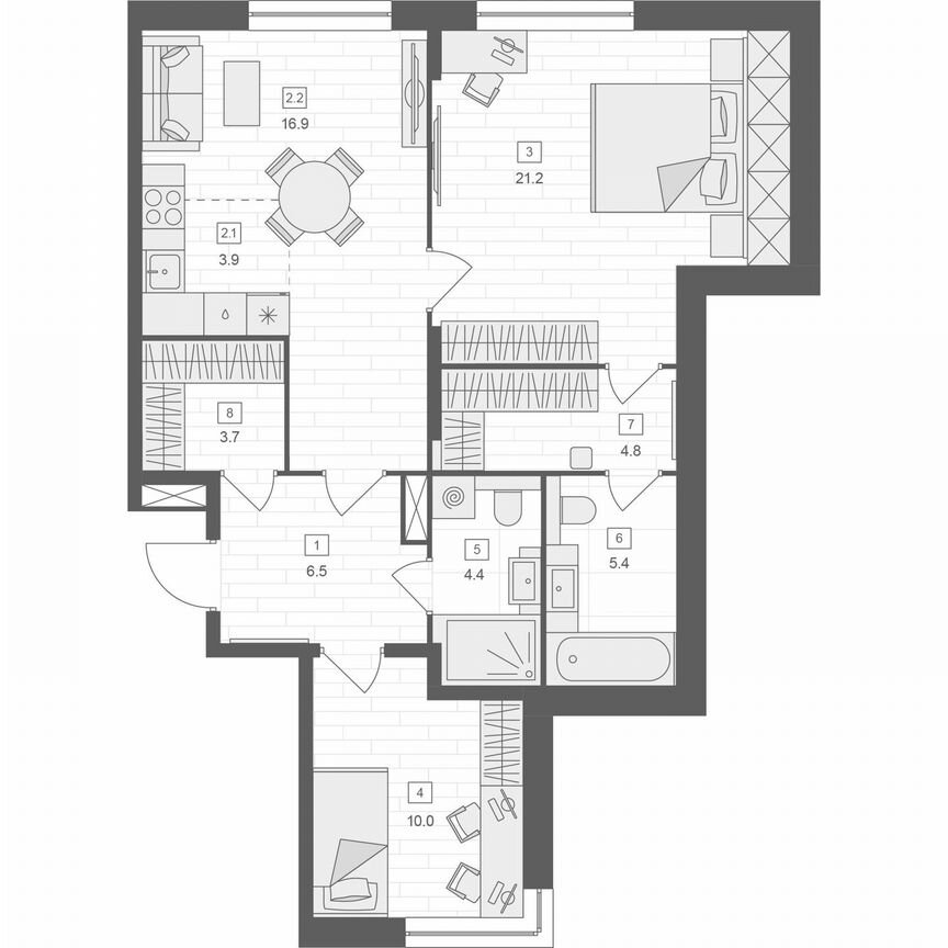 2-к. апартаменты, 77,2 м², 8/10 эт.