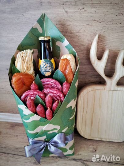 Мужской колбасный букет ящик корзина