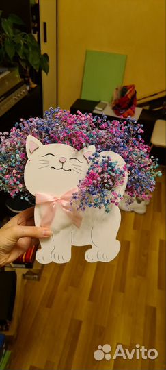 Подарочный сухоцвет фигурка кошка