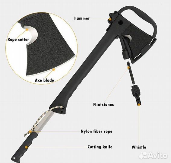 Топор, пила - ножевка, огниво 42см 3в1