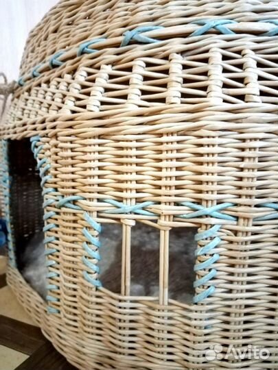 Лежанка домик для кошки двухэтажный плетеный