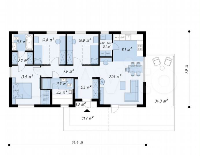 Коттедж 100 м² на участке 7 сот.