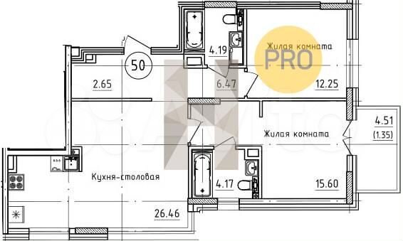 2-к. квартира, 73,1 м², 3/8 эт.