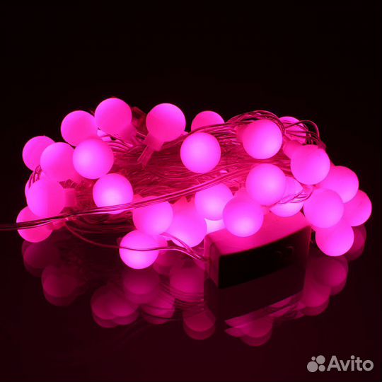 Гирлянда шарики 40 свд, 5 метров зеленая, малина