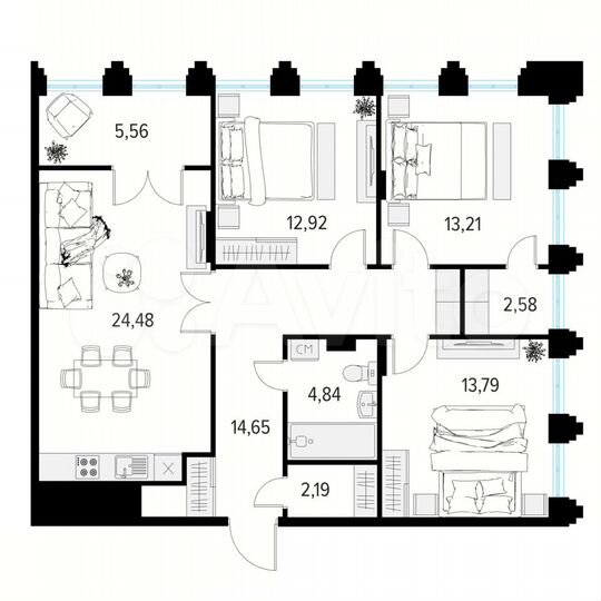 3-к. квартира, 91,4 м², 6/10 эт.
