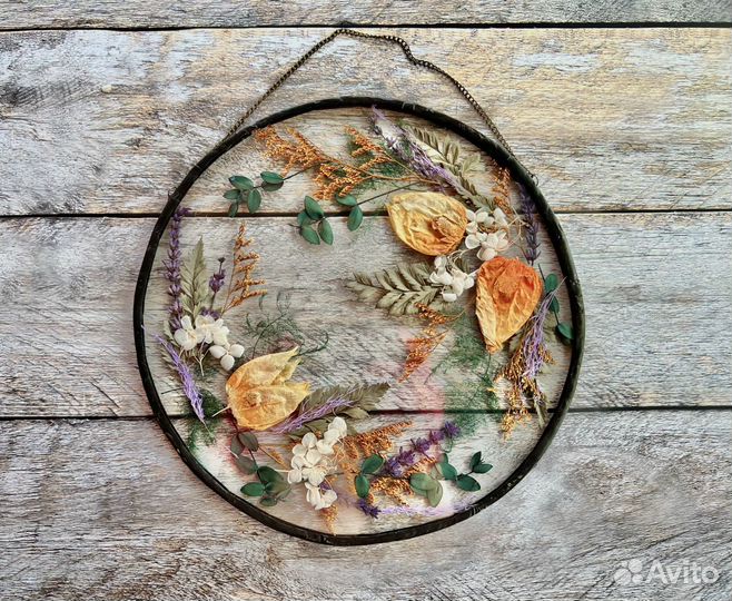 Панно гербарий в стекле из стабилизированных цвето