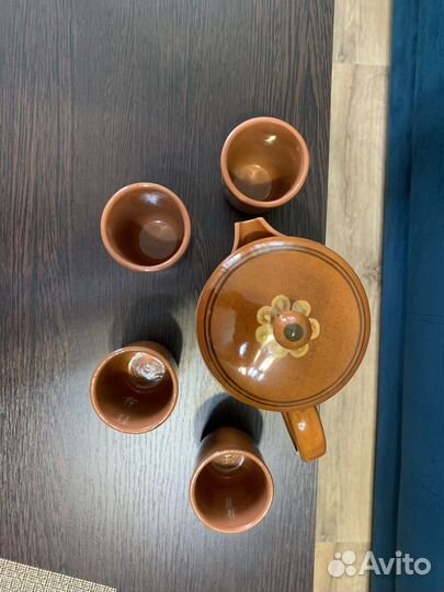 Кувшин керамический с 4 стаканами, набор новый