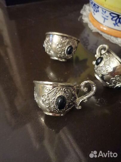 Набор кофейный 3персоны,бокал ручной работы