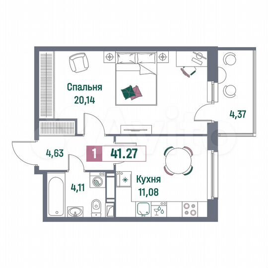 1-к. квартира, 41,3 м², 12/16 эт.