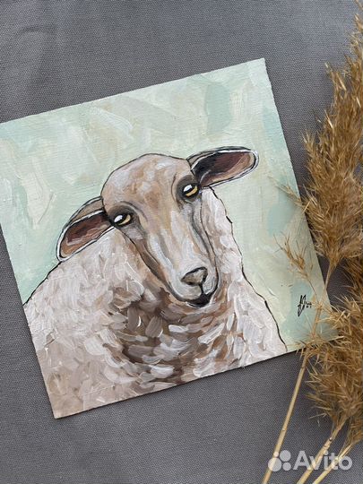 Картина этюд Овечка 18х18 двп