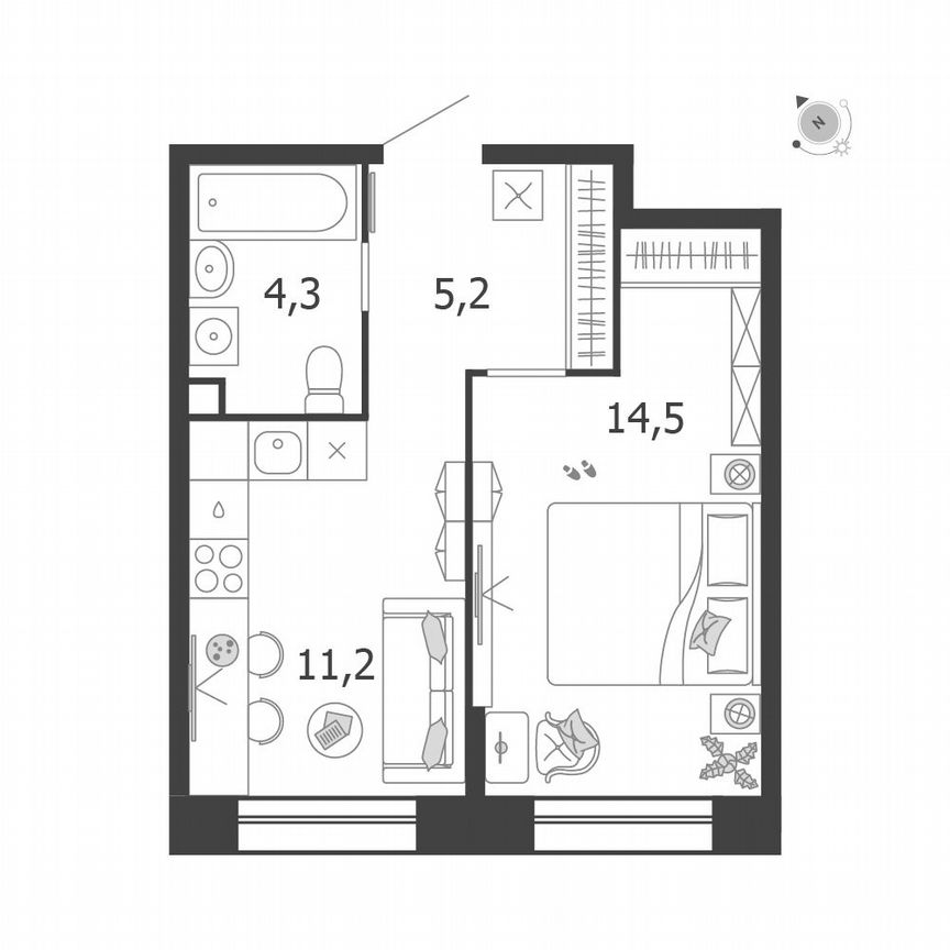 1-к. квартира, 35,2 м², 2/5 эт.
