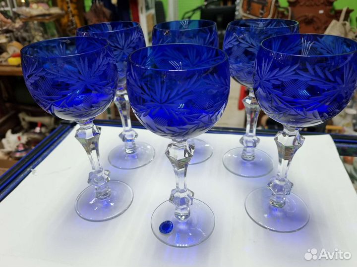 Винтажные бокалы, кобальт. Гусь Хрустальный