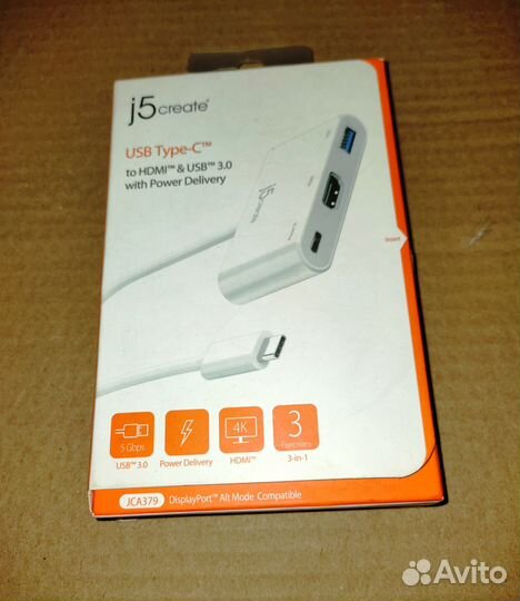 Переходник j5create USB-C hdmi и USB Type-A 3.0 PD