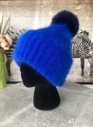 Шапки из ангоры с помпоном двойные