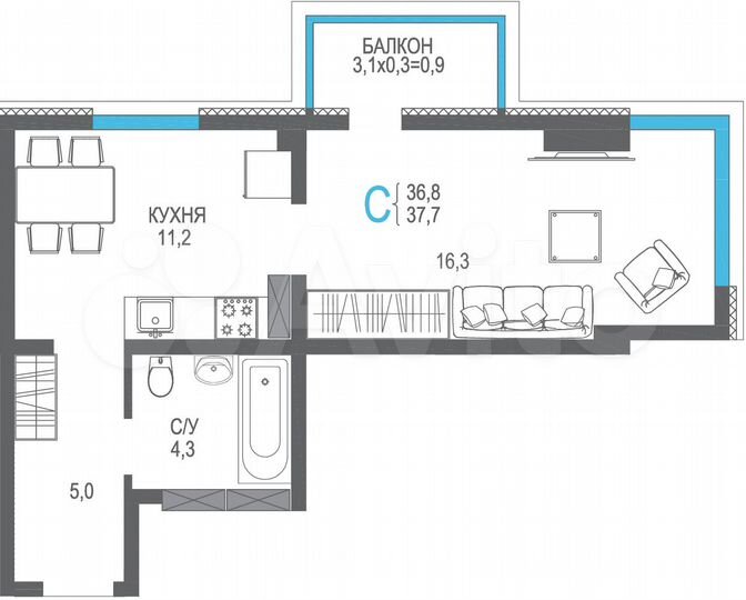 1-к. квартира, 37,7 м², 7/13 эт.