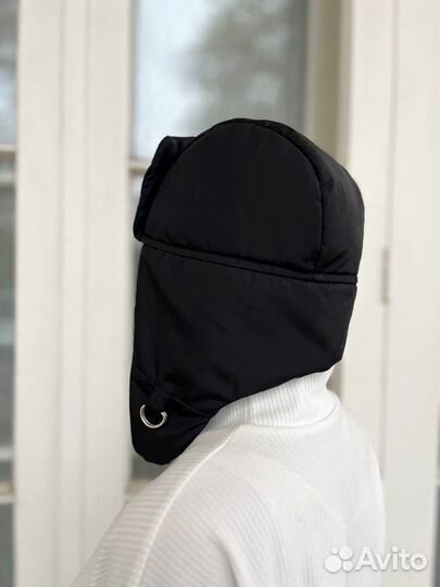 Шапка ушанка женская стеганая черного цвета