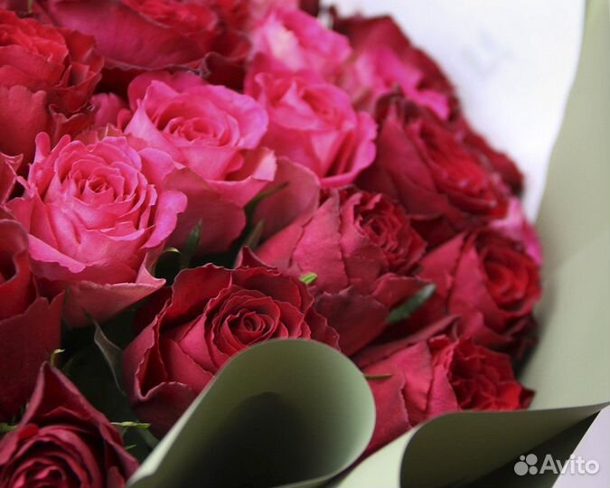 Букет из 45 красных и розовых роз микс 35-40 см