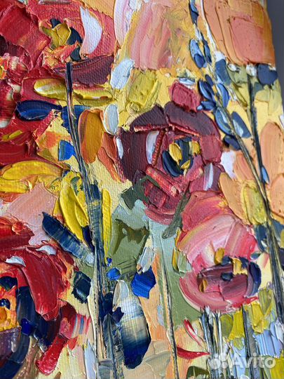 Цветы мастихином, масло, импасто, картина маслом