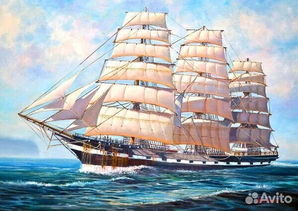 Картина по номерам 40x50 Трёхмачтовый фрегат под в