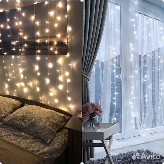 Гирлянда Штора (на окно). Гирлянда занавес. Новая