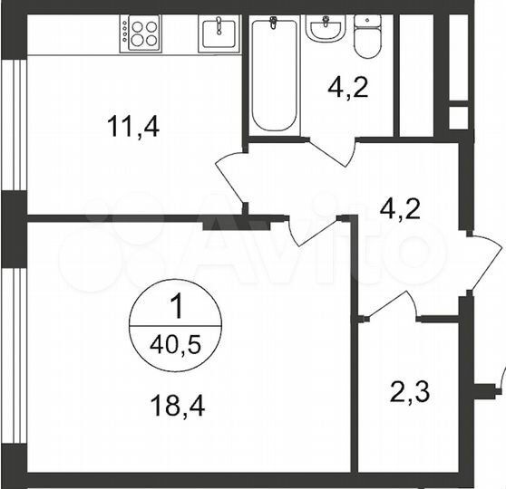 1-к. квартира, 40,5 м², 8/12 эт.
