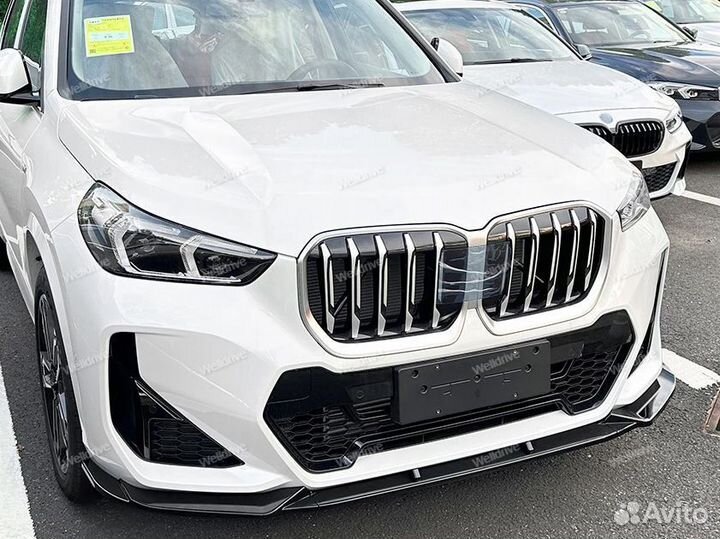 Губа передняя BMW X1 U11 M Sport черный глянец