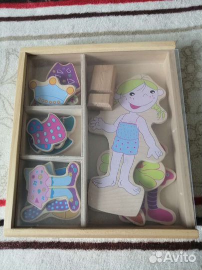 Деревянная кукла с одеждой, магнитная игра, пазл