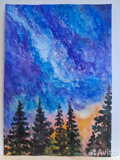 Акварельный рисунок Звездное небо