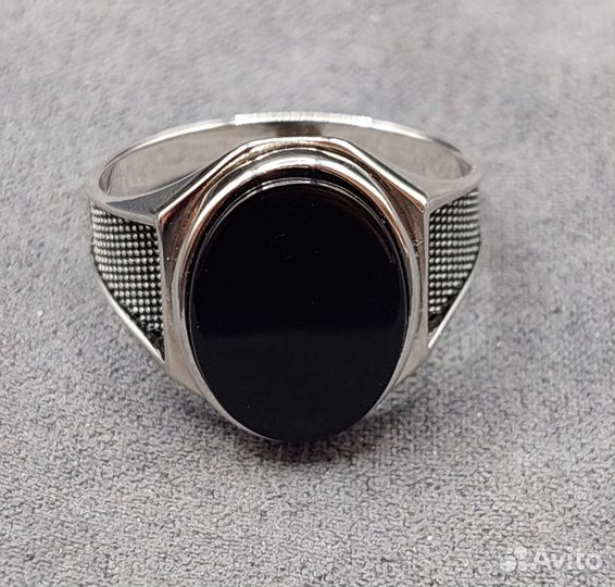 Серебряное кольцо мужское, перстень с агатом