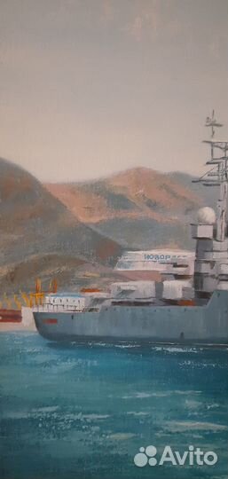 Картина масло подрамник крейсер море ручная работа