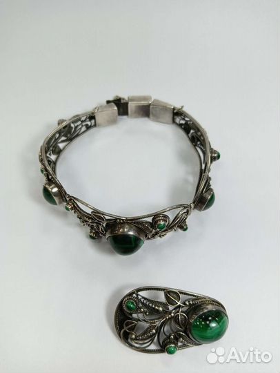 Дореволюционное серебро. Комплект с малахитом