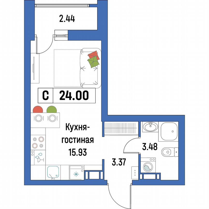 Квартира-студия, 24 м², 6/16 эт.