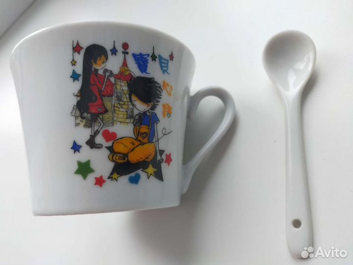 Кружка керамическая с ложкой в стиле аниме
