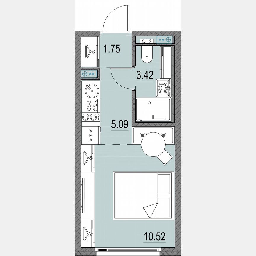 Квартира-студия, 20,8 м², 9/16 эт.