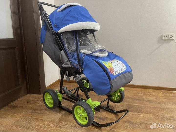 Детские санки коляска с большими колесами