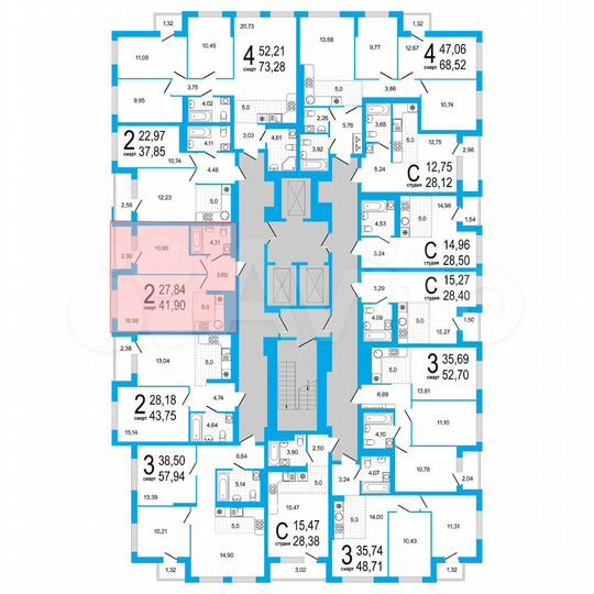 2-к. квартира, 41,9 м², 3/25 эт.