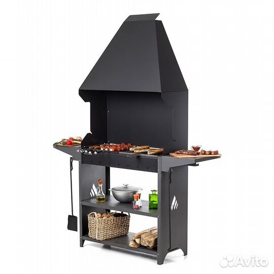 Гриль - мангал с вытяжным зонтом, с двумя полками