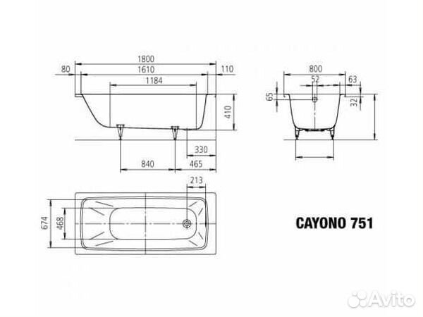 Стальная ванна Kaldewei Cayono 751 1800x800 с анти