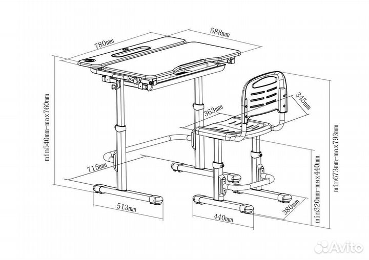 Детская парта для дома со стульчиком голубой