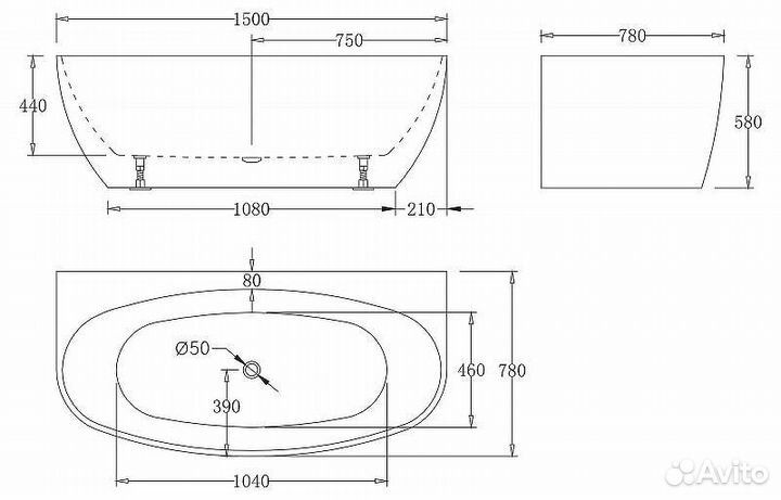 Акриловая ванна BelBagno 150x78 BB83-1500-W0 без