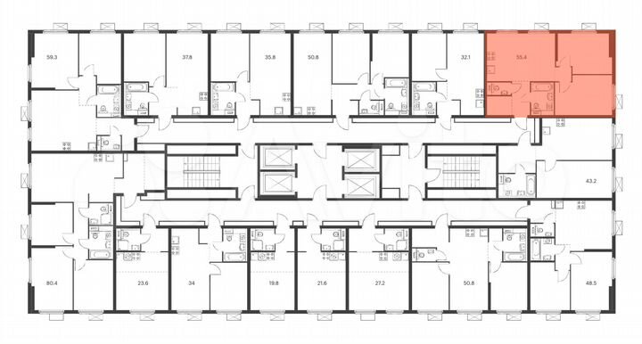 2-к. квартира, 55,4 м², 30/33 эт.
