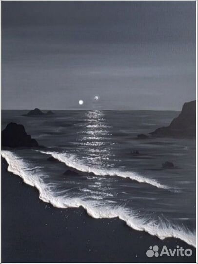 Интерьерная картина маслом Морской Пейзаж ночью