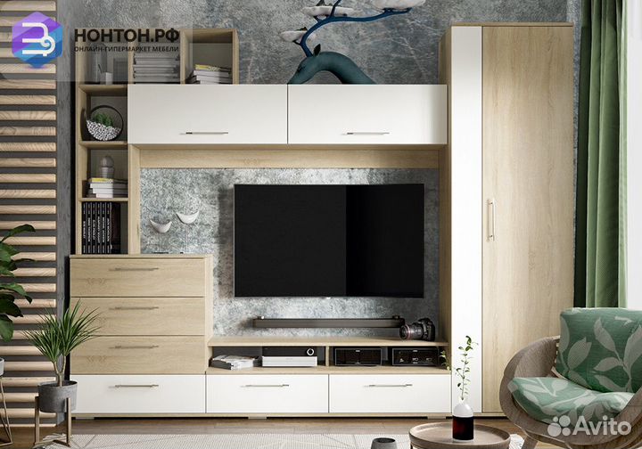 Стенка Ненси дуб сонома / белый ясень