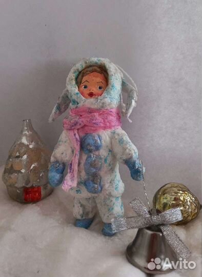 Зайчик, ватная ёлочная игрушка